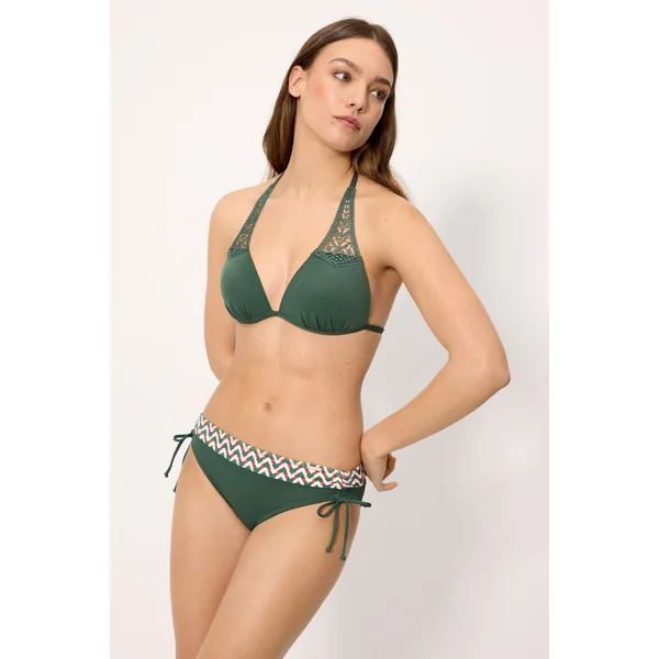 Culotte de bikini midi en micropiqué imprimé vert bouteille