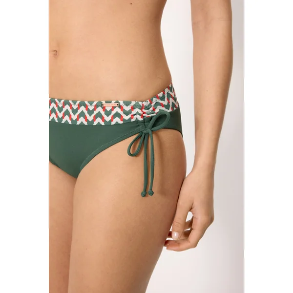 Culotte de bikini midi en micropiqué imprimé vert bouteille