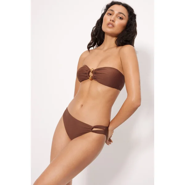 Culotte de bikini unie avec détails marron