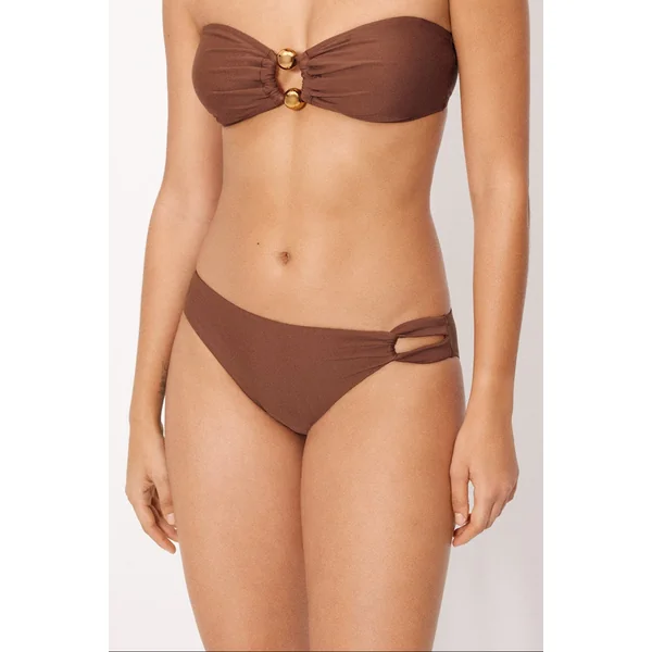 Culotte de bikini unie avec détails marron