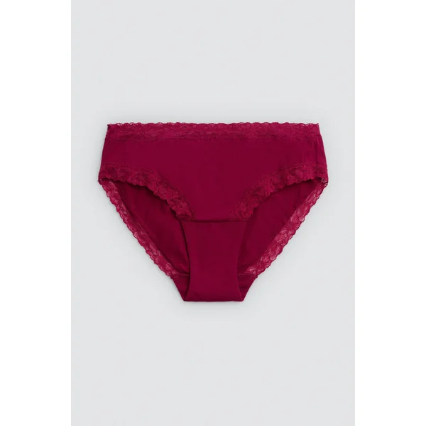 Culotte midi avec détails en dentelle marron