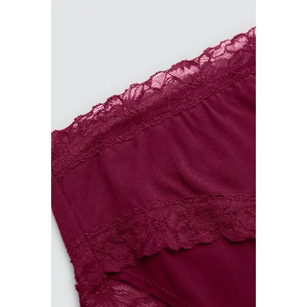 Culotte midi avec détails en dentelle marron