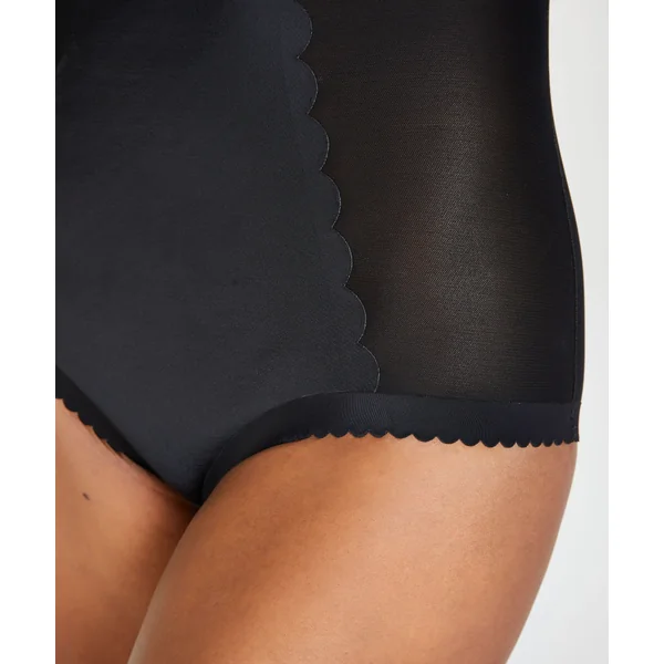 Culotte taille haute avec gaine sculptante en dentelle scuba - Level 3 - Noir