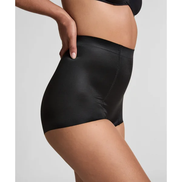 Culotte taille haute avec gaine sculptante en dentelle scuba - Noir
