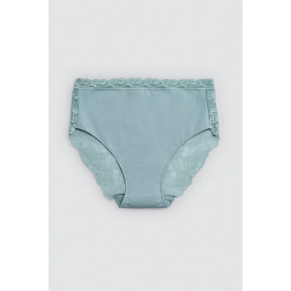 Culotte taille haute en coton avec dentelle verte