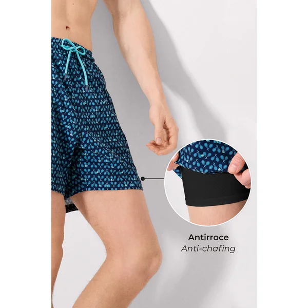 Demi-maillot de bain avec doublure en maille anti-frottement et imprimé raquette de tennis