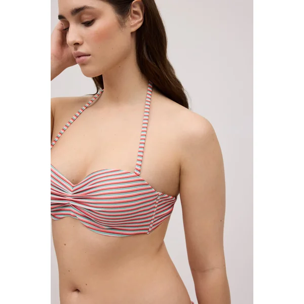 Ensemble bikini bandeau push-up avec culotte nouée rayée