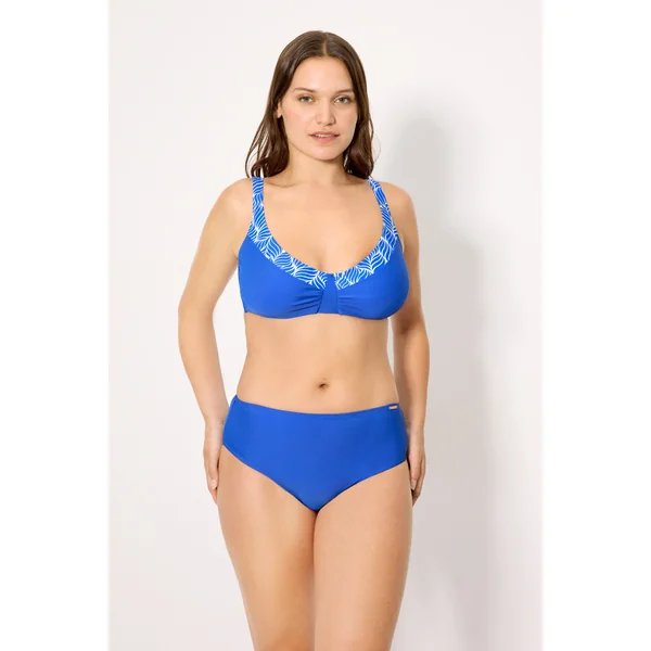 Ensemble bikini bleu taille haute avec bas amincissant, bonnet D