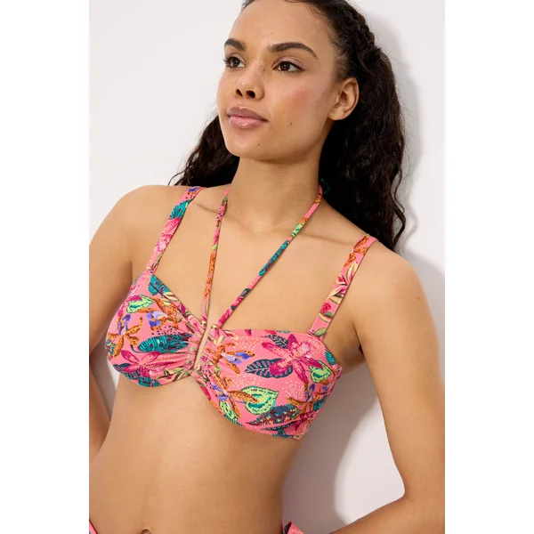 Ensemble bikini composé d'un haut minimisant et d'une culotte multi-positions en piqué imprimé tropical, bonnet C