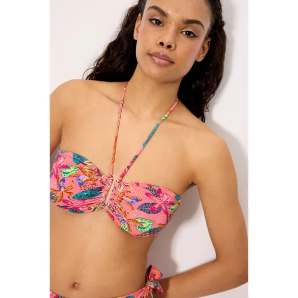 Ensemble bikini composé d'un haut minimisant et d'une culotte multi-positions en piqué imprimé tropical, bonnet C
