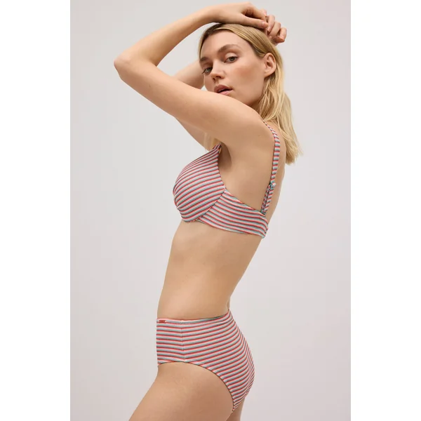 Ensemble bikini imprimé rayures pailletées bonnet C