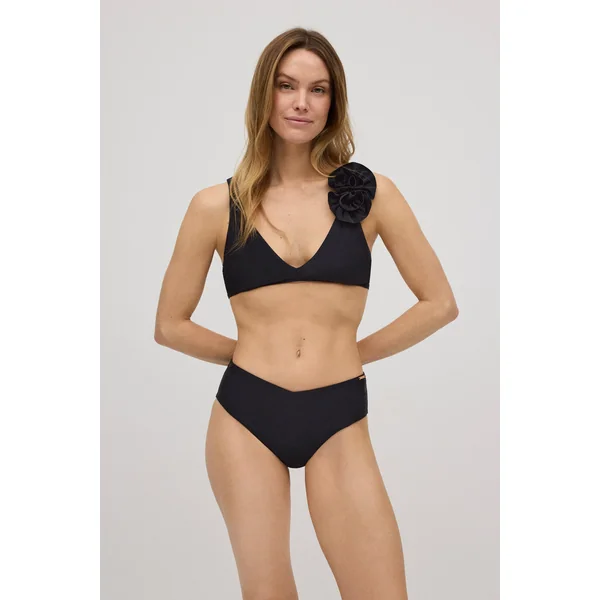 Ensemble bikini triangle avec culotte midi noire à taille en V