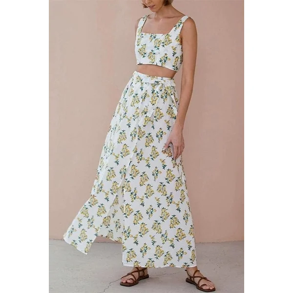 Ensemble Bohème Blanc Imprimé Citron