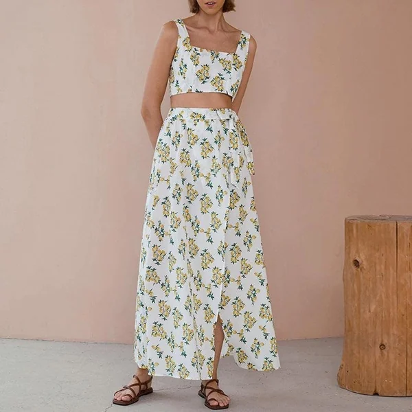 Ensemble Bohème Blanc Imprimé Citron