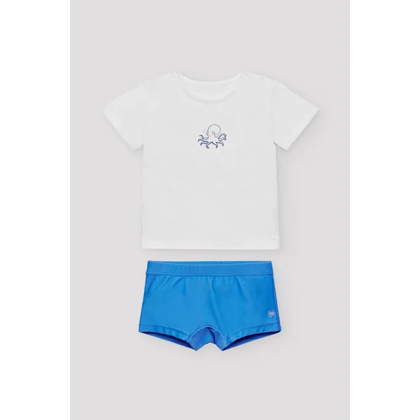 Ensemble bébé maillot de bain boxer et t-shirt poulpe blanc