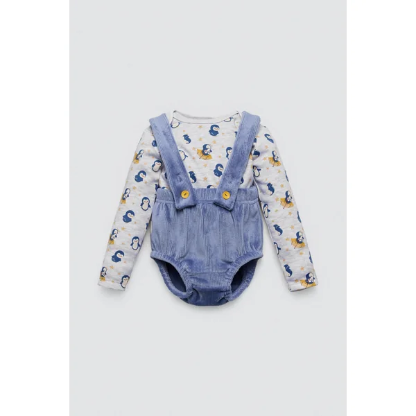 Ensemble bébé Penguin Toy salopette courte et t-shirt à manches longues