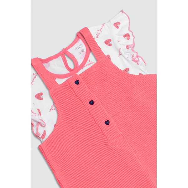 Ensemble bébé t-shirt manches courtes et salopette Framboise