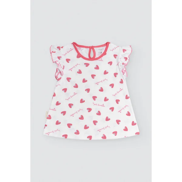 Ensemble bébé t-shirt manches courtes et salopette Framboise