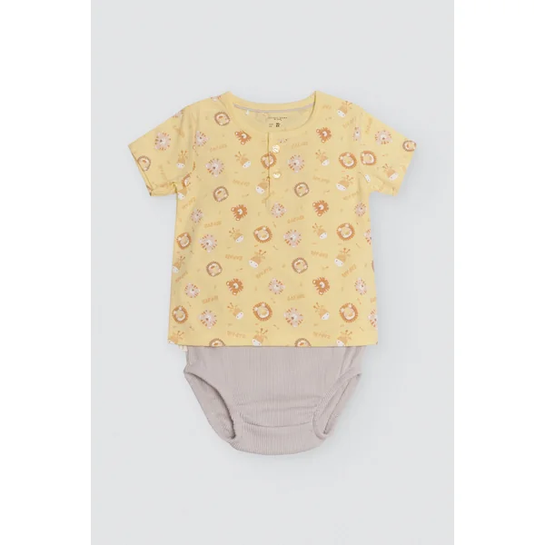 Ensemble bébé t-shirt manches courtes et short à bretelles Safari