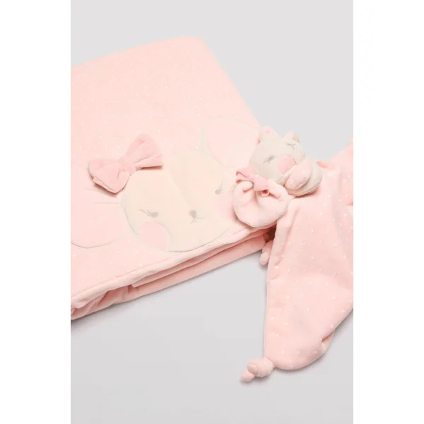 Ensemble couverture et doudou bébé souris rose