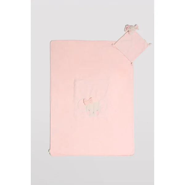 Ensemble couverture et doudou bébé souris rose