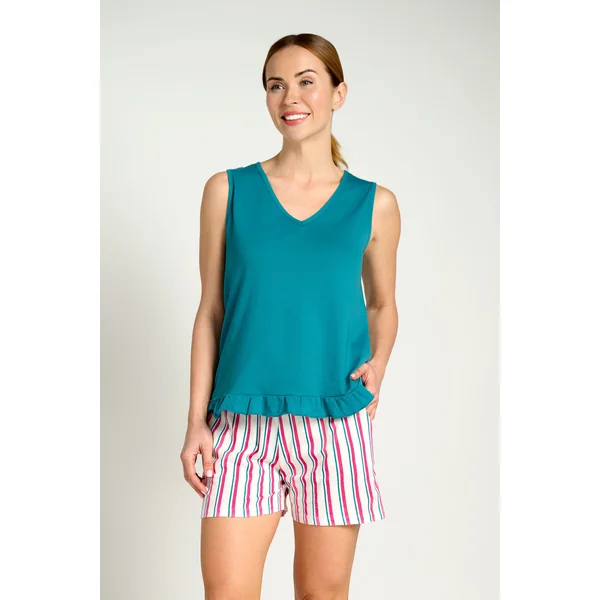 Ensemble pyjama court à rayures en coton pour femme avec bretelles | MUYDEMI