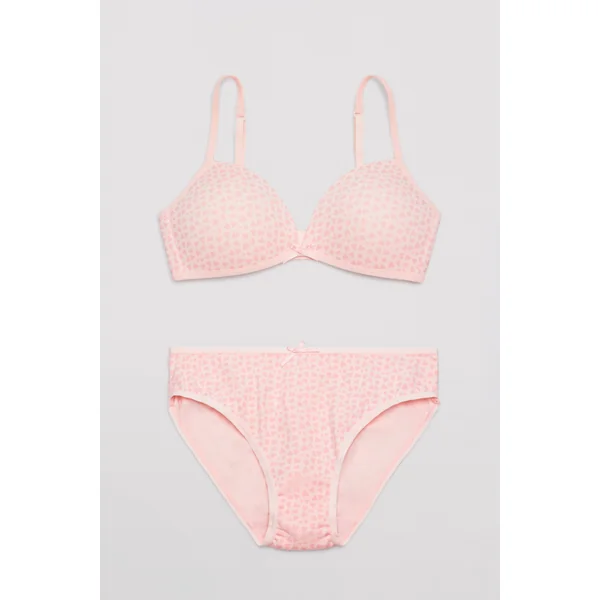 Ensemble soutien-gorge et culotte en coton à imprimé cœur