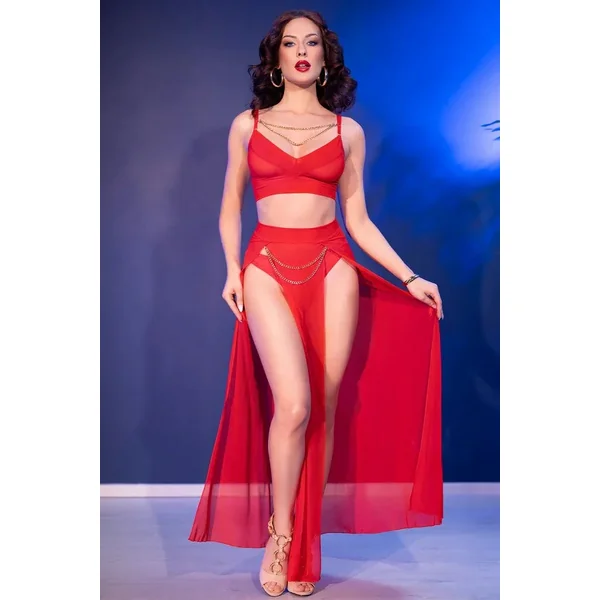 Ensemble top & jupe rouge CR4850