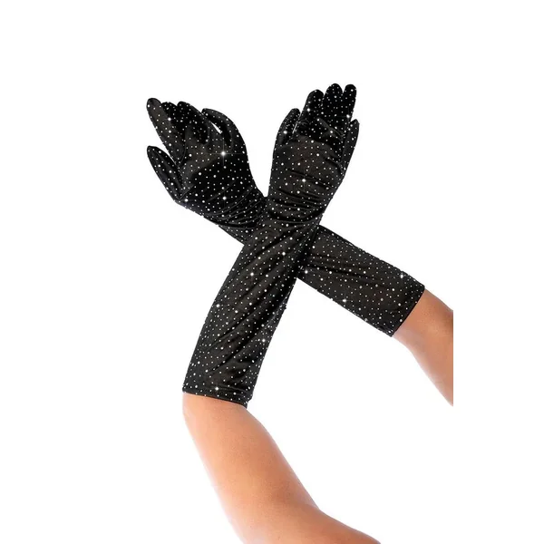 Gants Opéra satin noir & strass