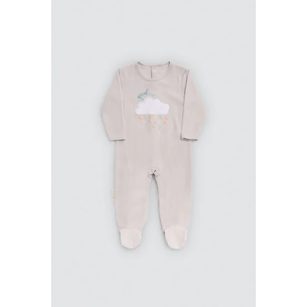 Grenouillère grise à manches longues pour bébé, motif « jour de pluie »