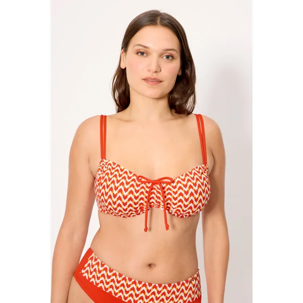 Haut de bikini amincissant en micropiqué imprimé corail, bonnet D