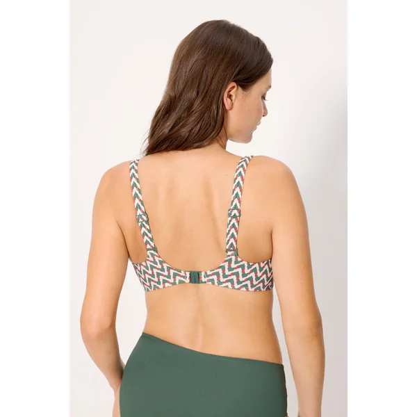 Haut de bikini amincissant en micropiqué imprimé vert bouteille, bonnets E et F