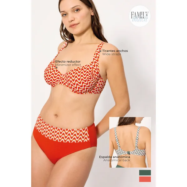 Haut de bikini amincissant en micropiqué imprimé vert bouteille, bonnets E et F