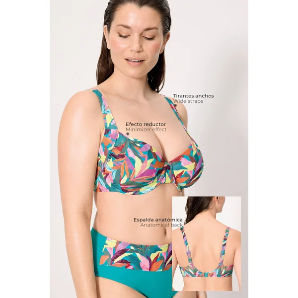 Haut de bikini amincissant à imprimé feuilles, bonnets D et E