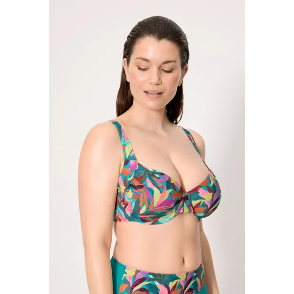 Haut de bikini amincissant à imprimé feuilles, bonnets D et E