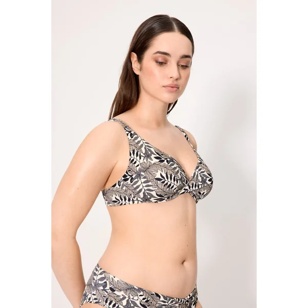 Haut de bikini amincissant à motif de feuilles en micropiqué noir, bonnet C