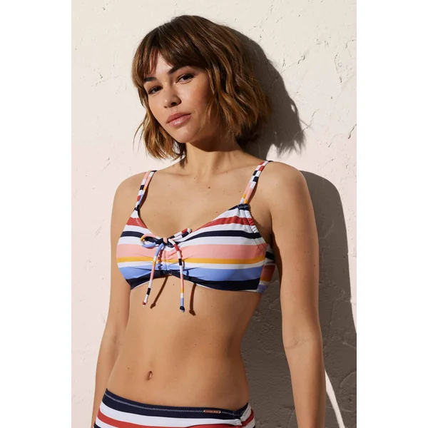 Haut de bikini anneau réducteur rayé multicolore bonnet D