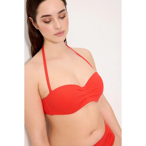 Haut de bikini bandeau en micropiqué corail, bonnet C