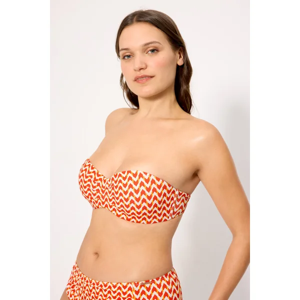 Haut de bikini bandeau en micropiqué imprimé corail, bonnets C et D