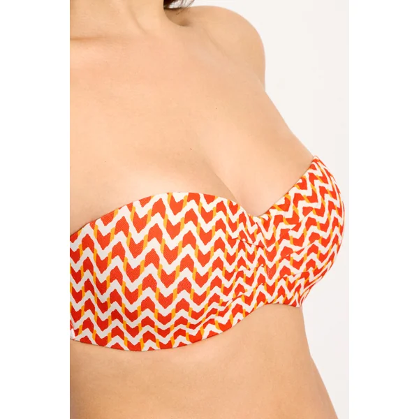 Haut de bikini bandeau en micropiqué imprimé corail, bonnets C et D
