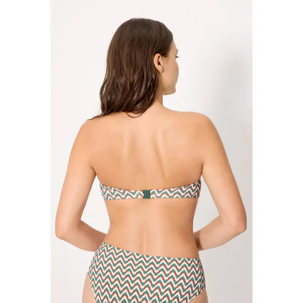 Haut de bikini bandeau en micropiqué imprimé vert bouteille, bonnets C et D