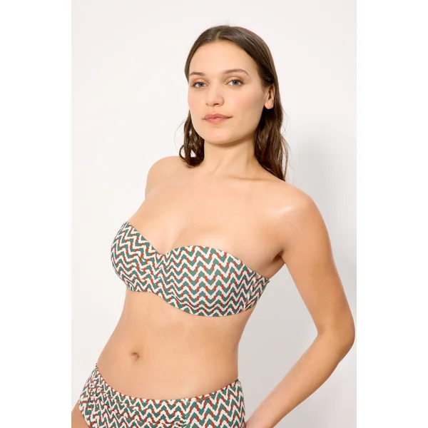 Haut de bikini bandeau en micropiqué imprimé vert bouteille, bonnets C et D