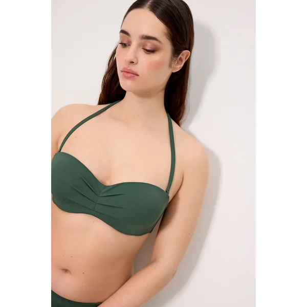 Haut de bikini bandeau en micropiqué vert bouteille bonnet C
