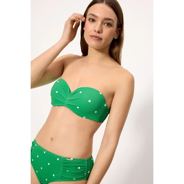Haut de bikini bandeau en piqué vert à pois, bonnets B et C