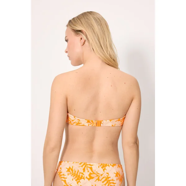 Haut de bikini bandeau jaune en micropiqué à motif de feuilles, bonnet B