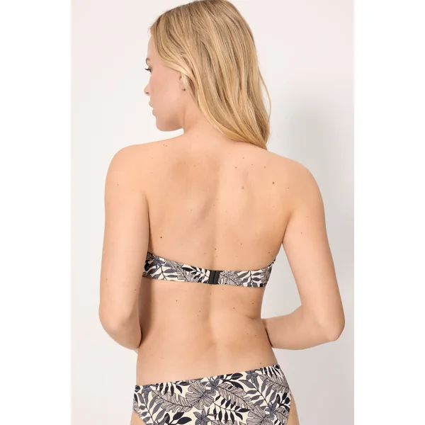 Haut de bikini bandeau noir en micropiqué à motif de feuilles, bonnet B
