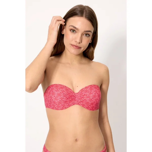 Haut de bikini bandeau push-up à fleurs roses et rouges, bonnet B