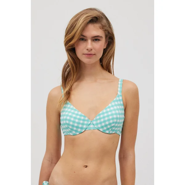 Haut de bikini classique vichy texture bleu clair