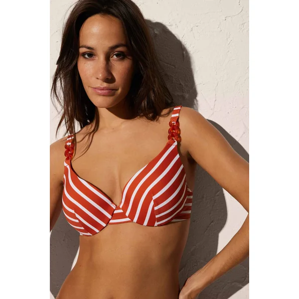 Haut de bikini imprimé marinière avec armatures et rembourrage orange
