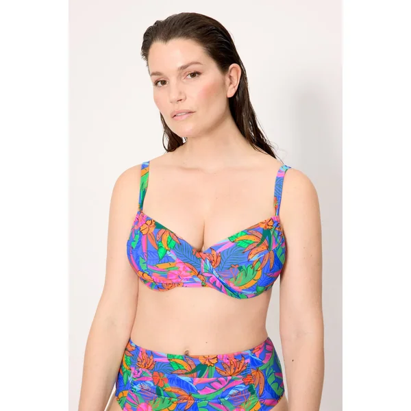 Haut de bikini minimaliste à imprimé tropical avec armatures réglables, bonnets C et D